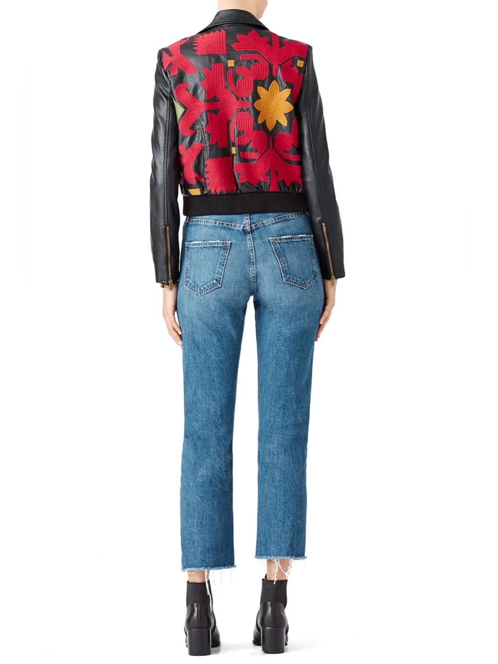 Free people embroidered faux leather jacket S/M